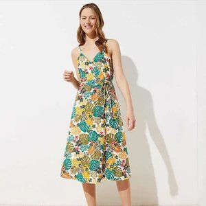 NWT LOFT Tropical Beach Print Wrap Midi Dress